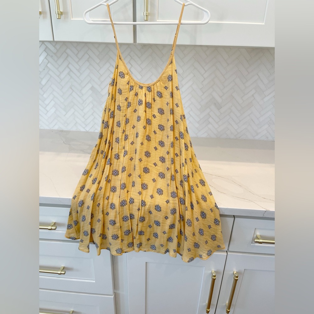 Kimchi Blue Mustard Dress with Navy Pattern